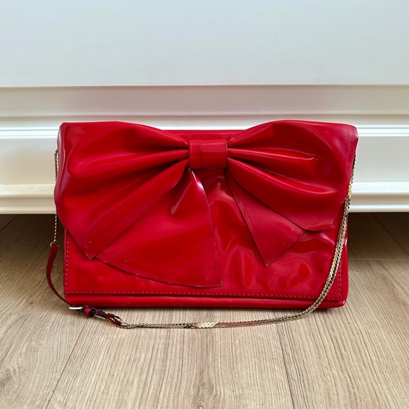 Valentino Handbags - Valentino Garavani Red Patent Leather Bow Clutch with Starps